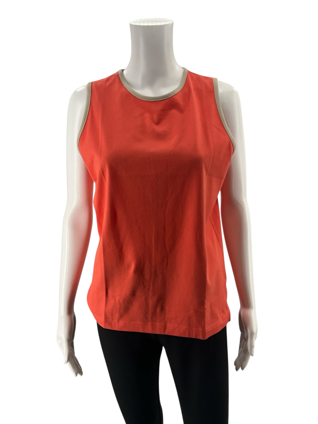 Bordado Pima Cotton Sleeveless Tank Top Contrast Trim Coral Size S NWT