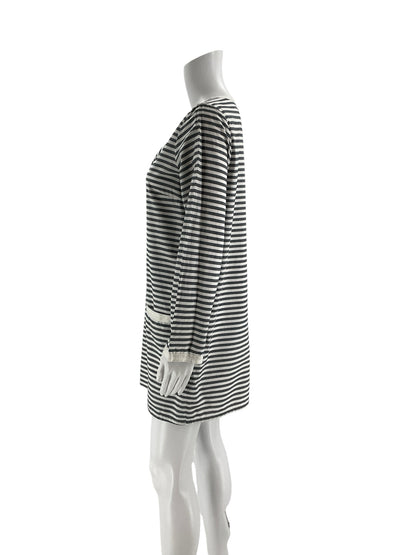 J Crew White/Gray Stripe Pre-Owned Ladies Dress - Size Small