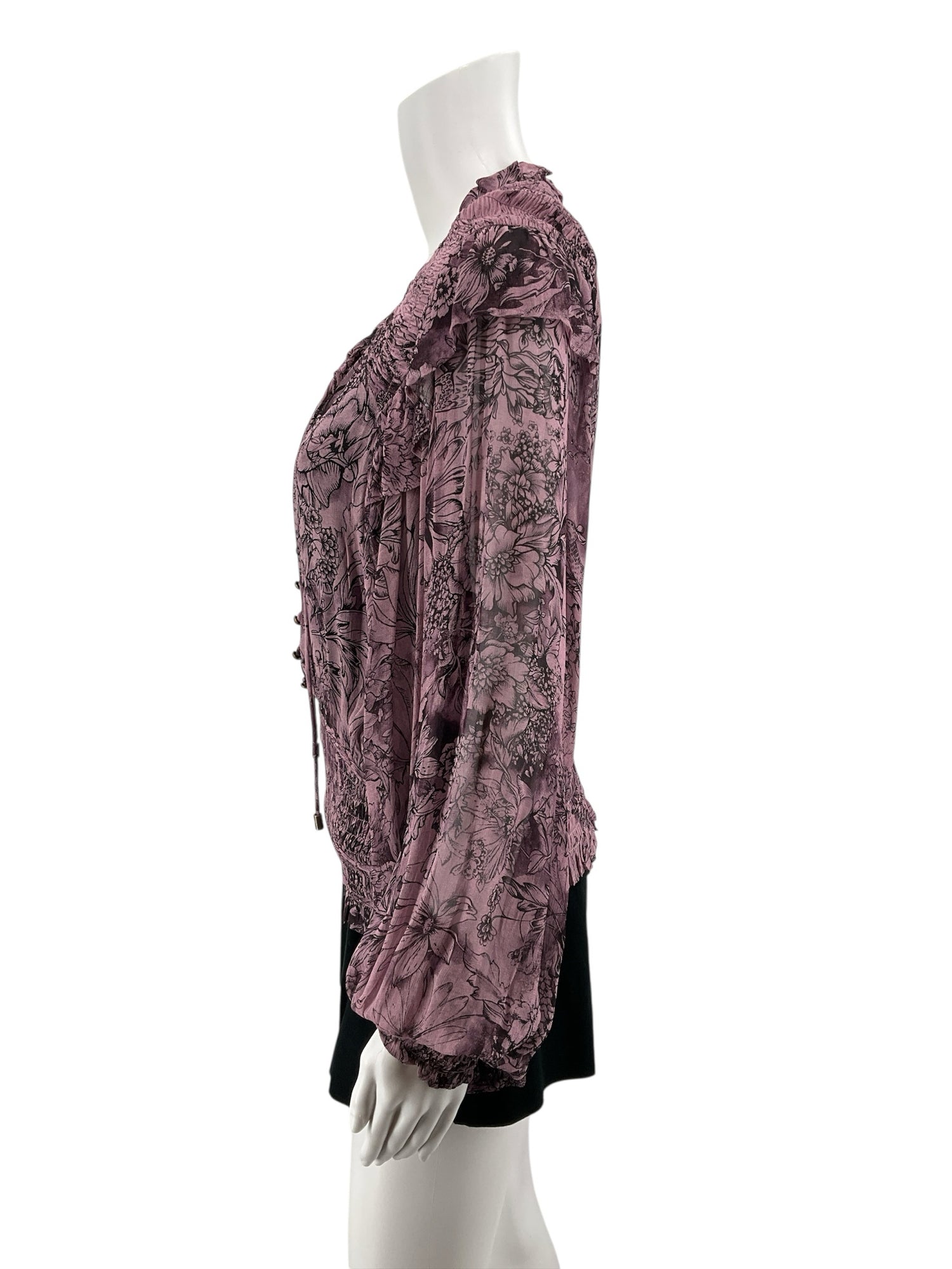 Anthropologie Purple Floral Boho Peasant Blouse Top Size Medium