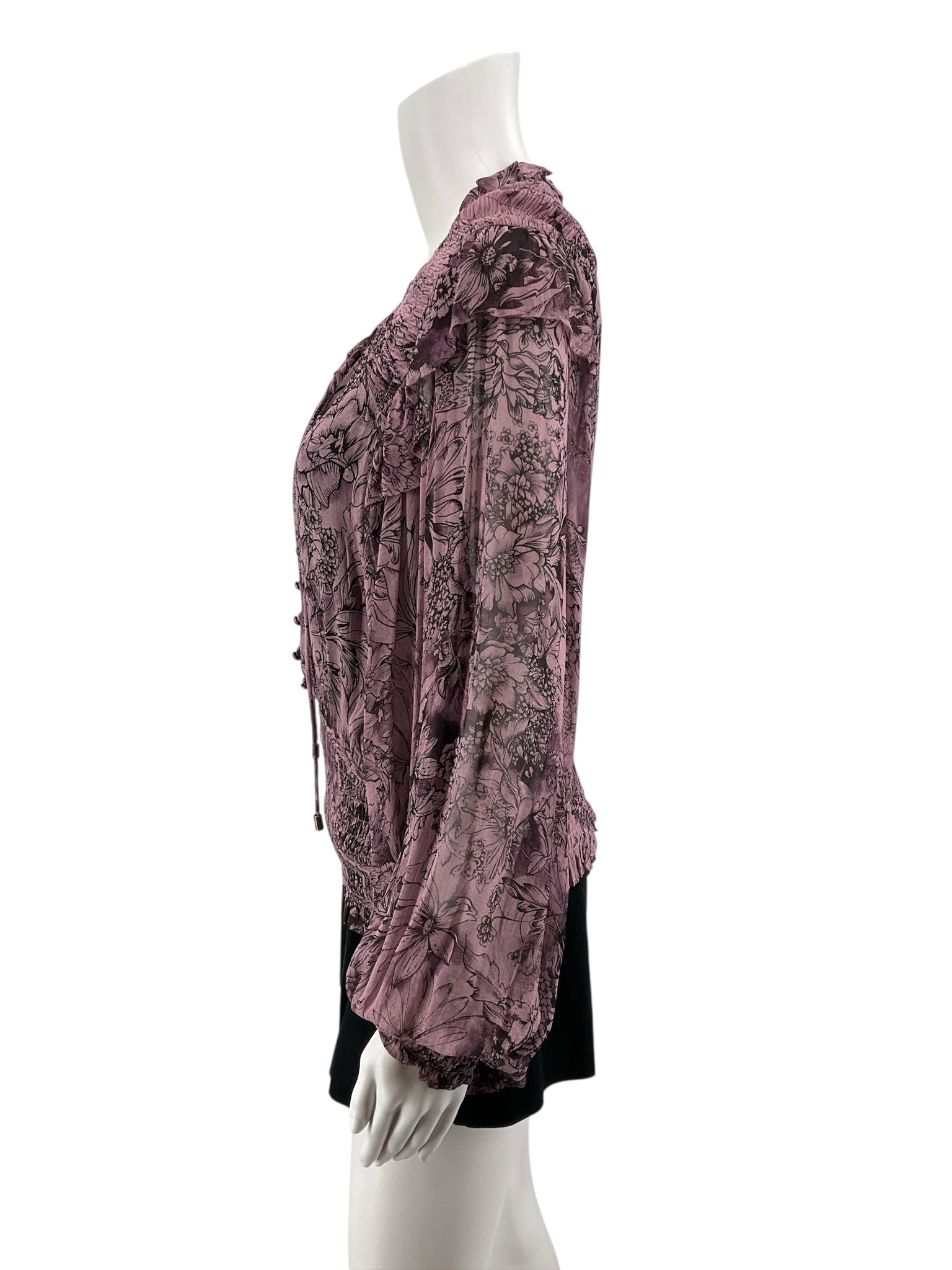 Anthropologie Purple Floral Boho Peasant Blouse Top Size Medium