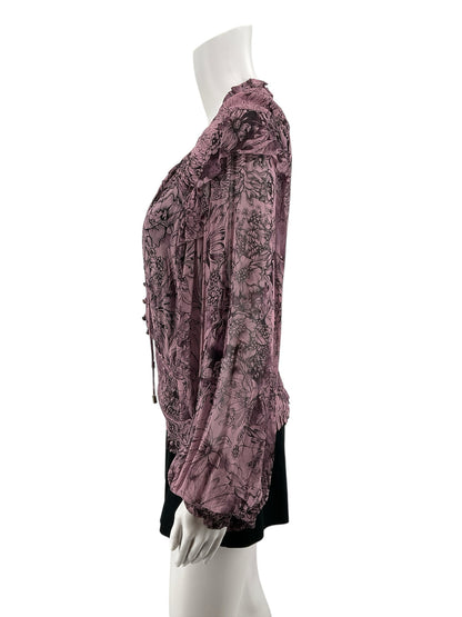 Anthropologie Purple Floral Boho Peasant Blouse Top Size Medium