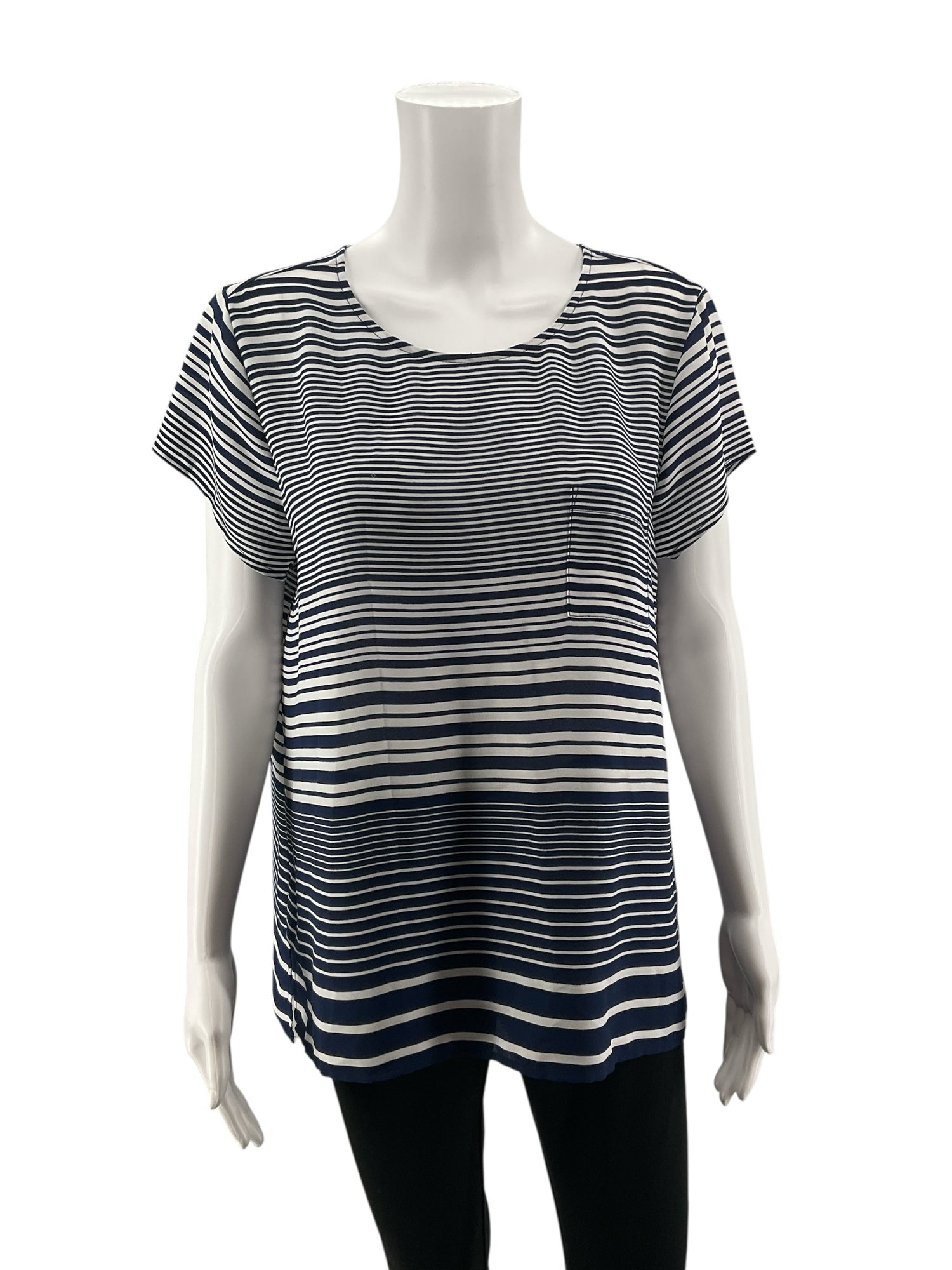 The Limited white/navy Short Sleeve Navy White Striped High-Low Tunic Top Size Large NWT - Size L