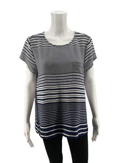 The Limited white/navy Short Sleeve Navy White Striped High-Low Tunic Top Size Large NWT - Size L