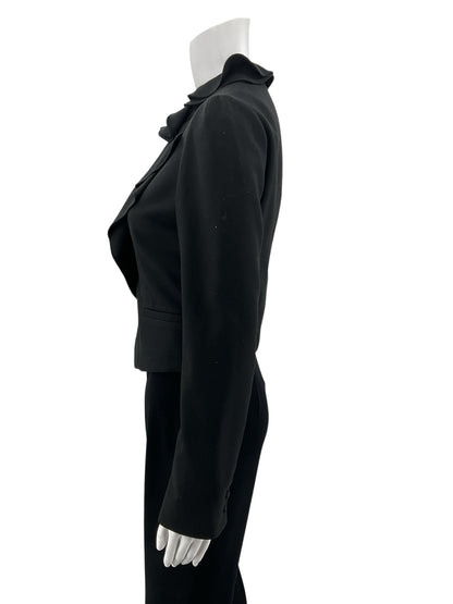 Rebecca Taylor Black Lambswool Ruffle Front Blazer Jacket Size 4