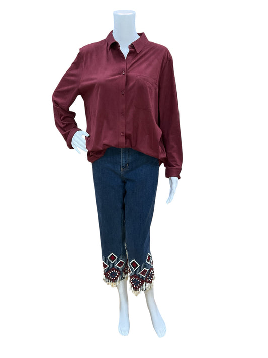 chico Size L maroon suede Casual Top - Downstairs