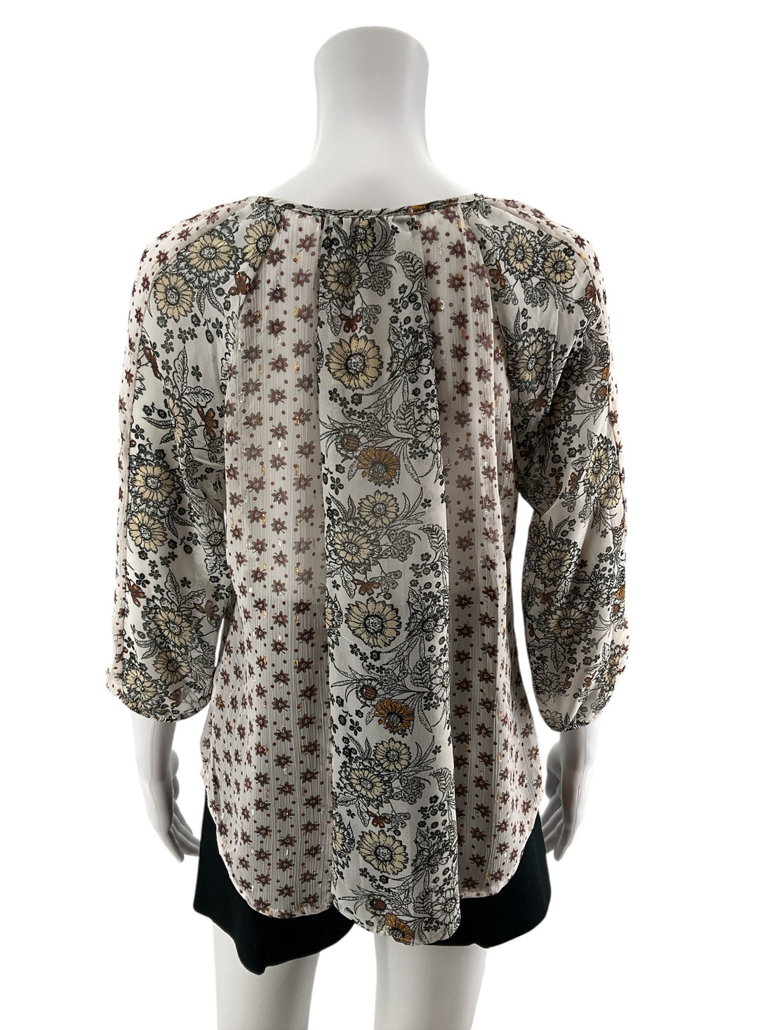 Figueroa &amp;amp; Flower Boho Mixed Floral Print Peasant Top Tassel Tie Petite Medium
