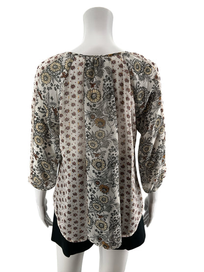 Figueroa &amp;amp; Flower Boho Mixed Floral Print Peasant Top Tassel Tie Petite Medium