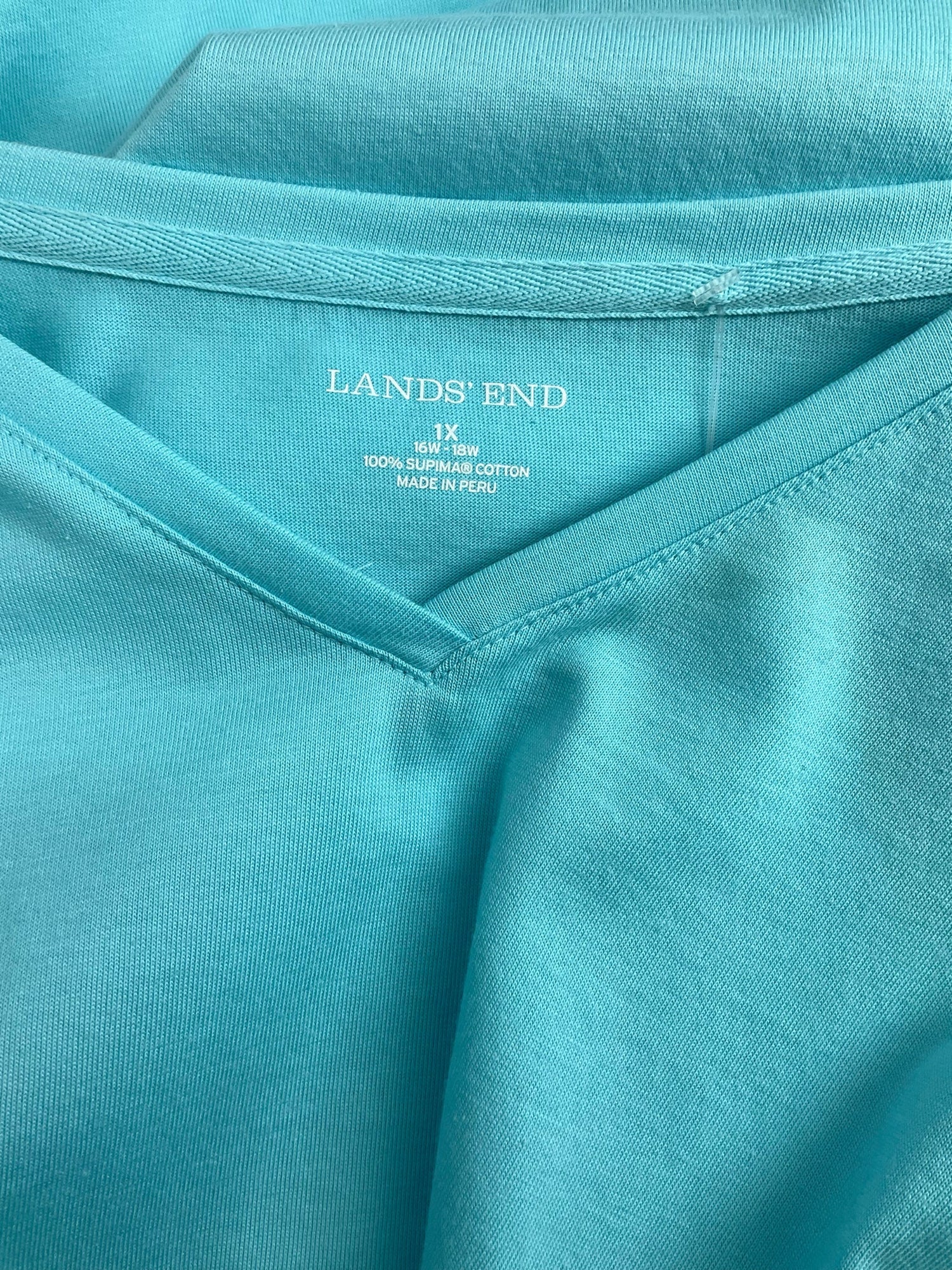 Lands End Aqua Solid Pre-Owned Ladies Casual Top -  Size 1X