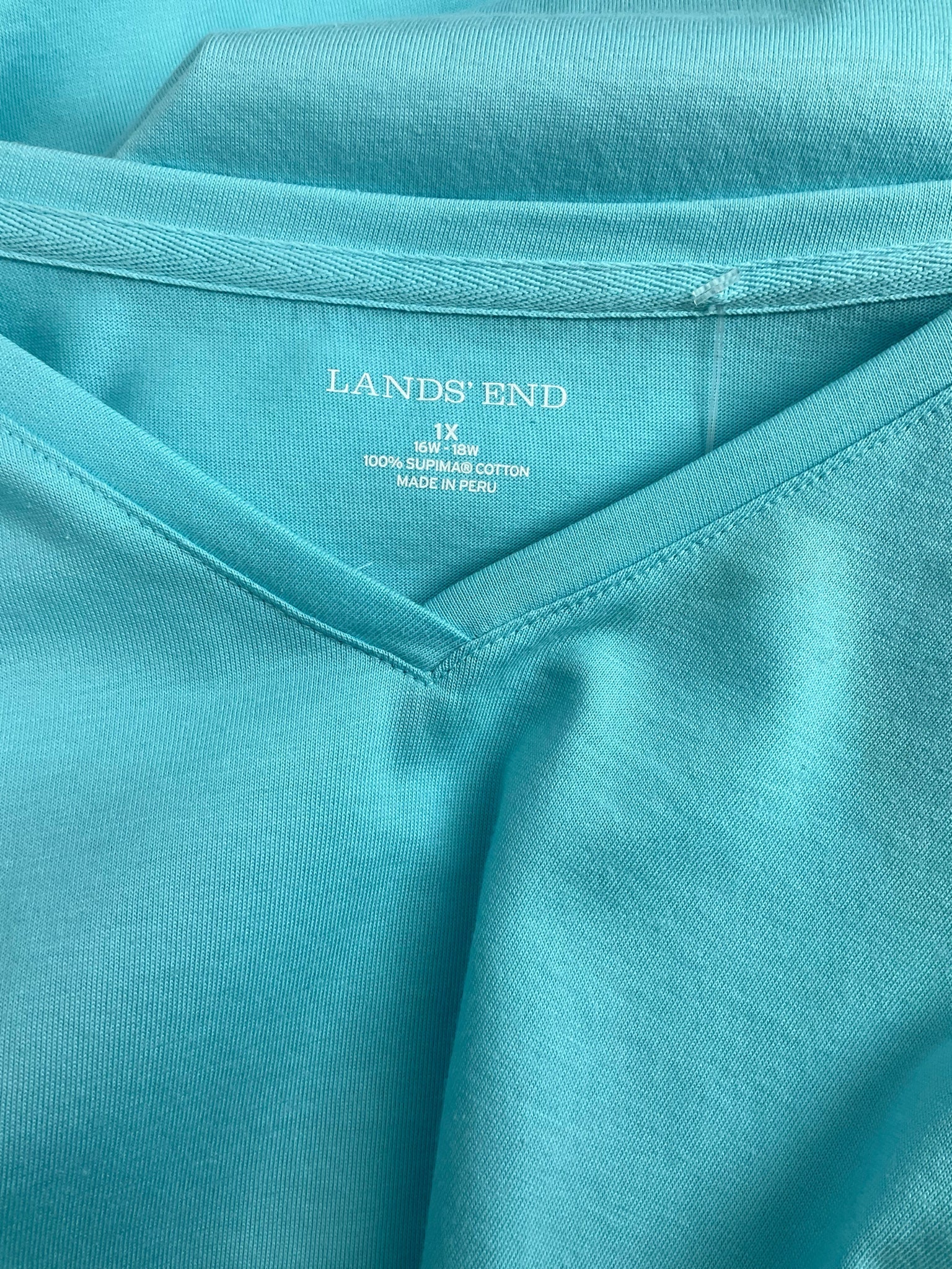 Lands End Aqua Solid Pre-Owned Ladies Casual Top -  Size 1X