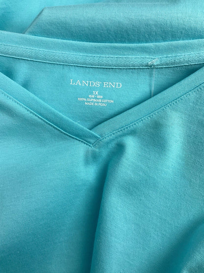 Lands End Aqua Solid Pre-Owned Ladies Casual Top -  Size 1X
