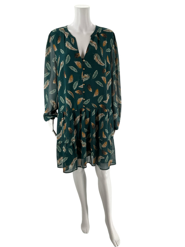 Loft Teal/Tan Feathers Pre-Owned Ladies Dress - Size XL