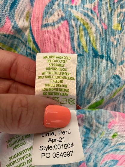 Lilly Pulitzer Etta V-Neck T-Shirt Top Multi It Was All A Dream Floral Size Large