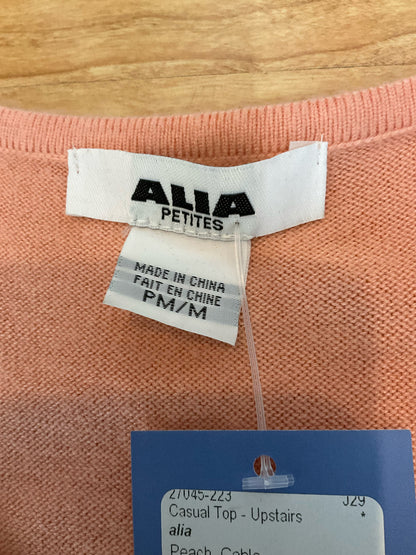 Alia Petites Cable Knit Zip Front Sweater Vest Tunic | Peach Cobbler | Size Medium Petite