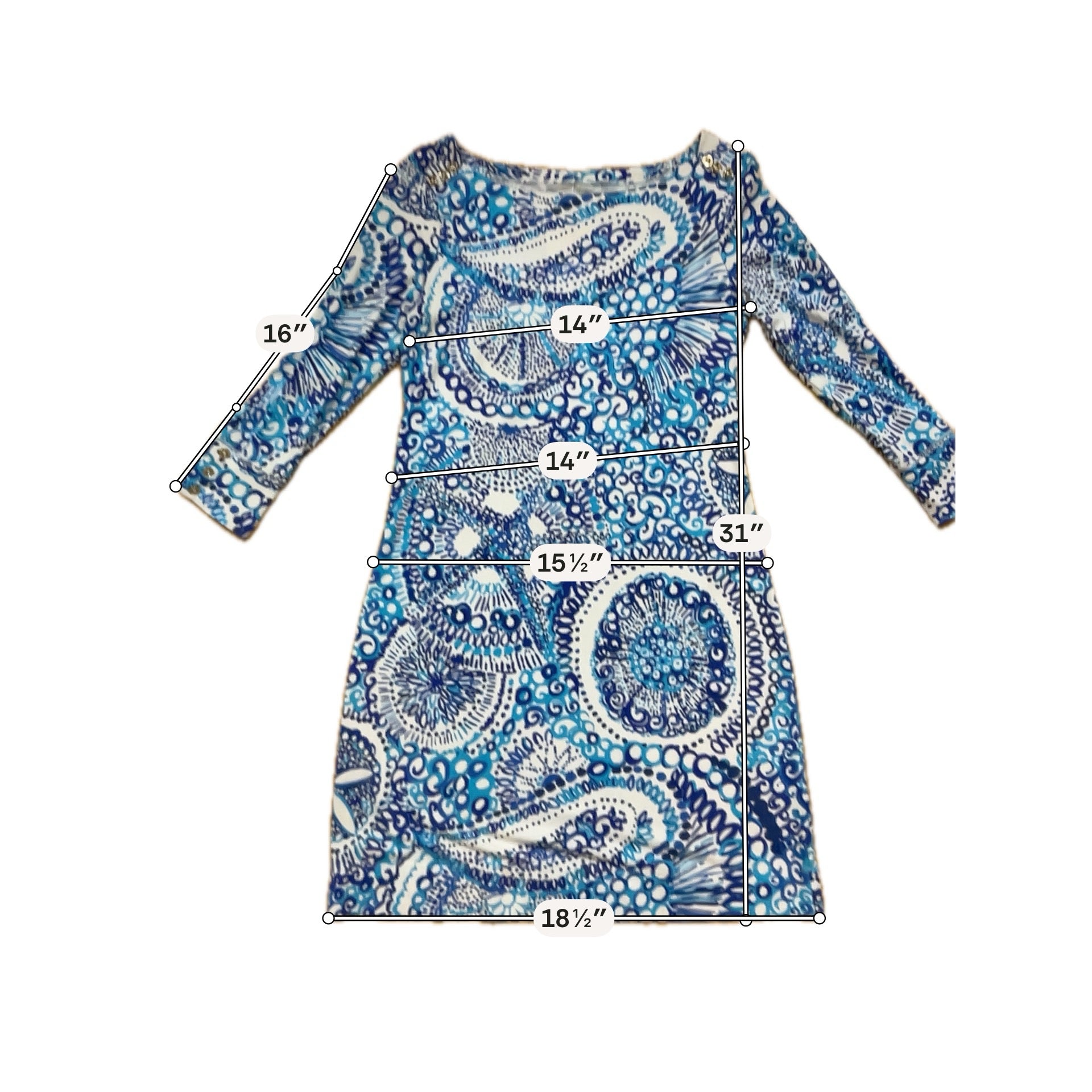 Lilly Pulitzer Sophie Dress Size S Blue White Medallion Print 3/4 Sleeve