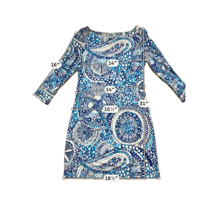 Lilly Pulitzer Sophie Dress Size S Blue White Medallion Print 3/4 Sleeve