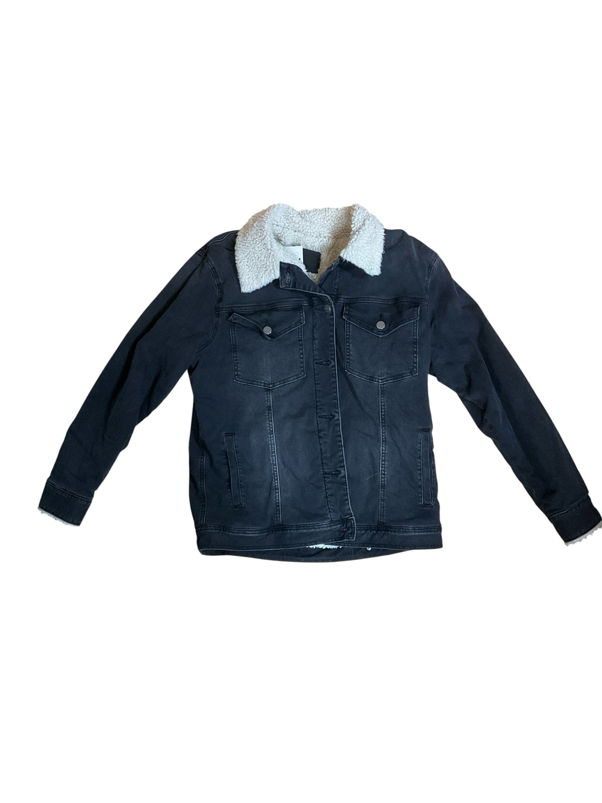 Sanctuary Hero Sherpa Lined Denim Trucker Jacket Washed Black Size Medium