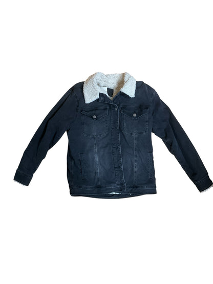 Sanctuary Hero Sherpa Lined Denim Trucker Jacket Washed Black Size Medium