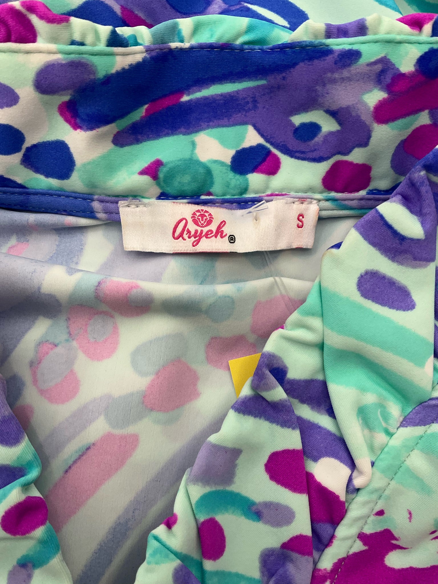 Aryeh Aqua/Purple Sleeveless Aqua/Purple Print Pre-Owned Ladies Dress - Size Small - Size S
