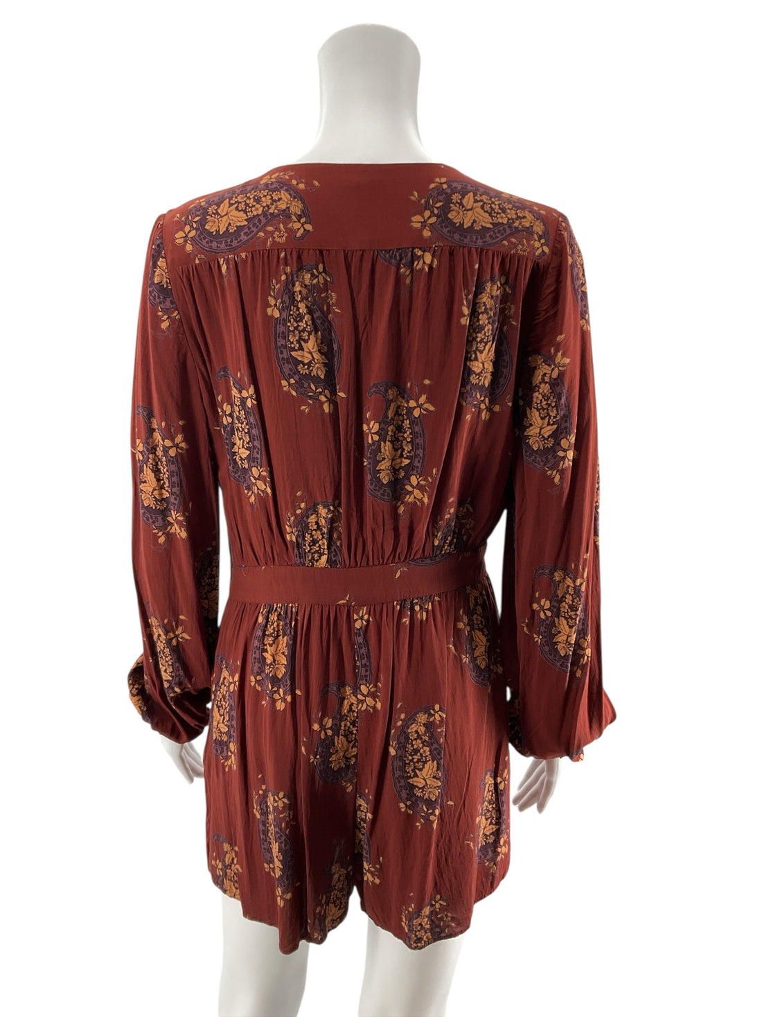 Ecote Rust Paisley Floral Boho Long Sleeve Romper Size 8