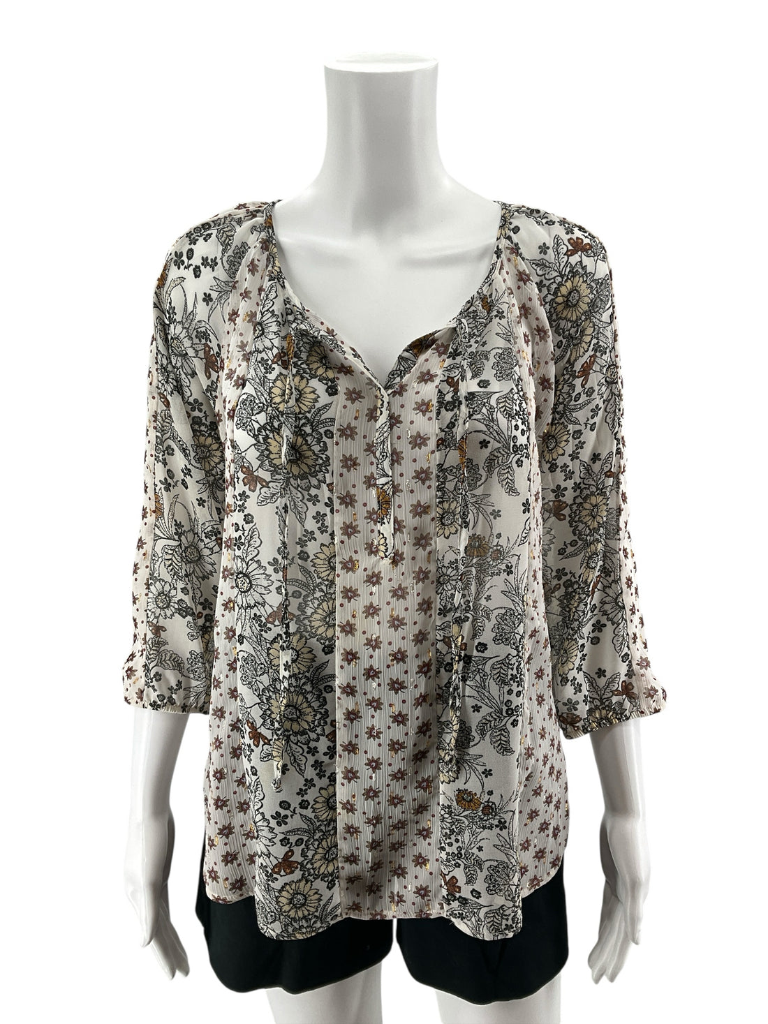 Figueroa &amp;amp; Flower Boho Mixed Floral Print Peasant Top Tassel Tie Petite Medium