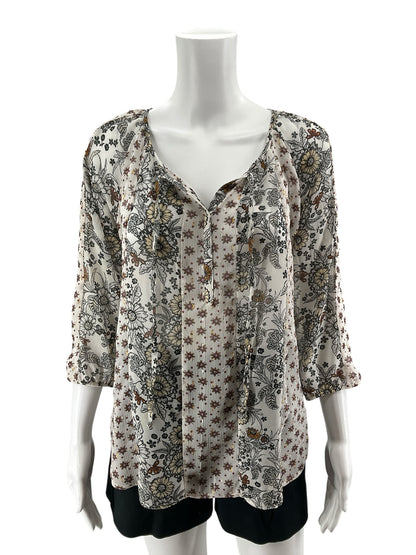 Figueroa &amp;amp; Flower Boho Mixed Floral Print Peasant Top Tassel Tie Petite Medium