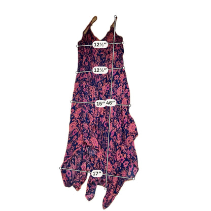 YM &amp; Co. Navy &amp; Pink Floral Handkerchief Hem Halter Maxi Dress Size Small