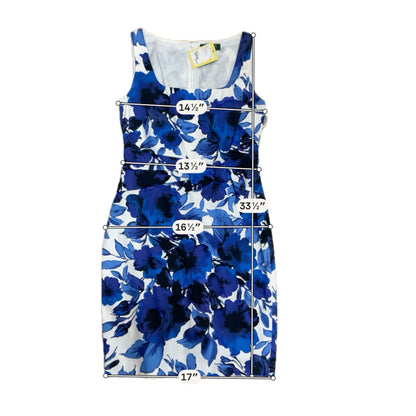 Ralph Lauren white/blue Sheath Floral Print Sheath Dress Size 8 White Blue Square Neck - Size 8