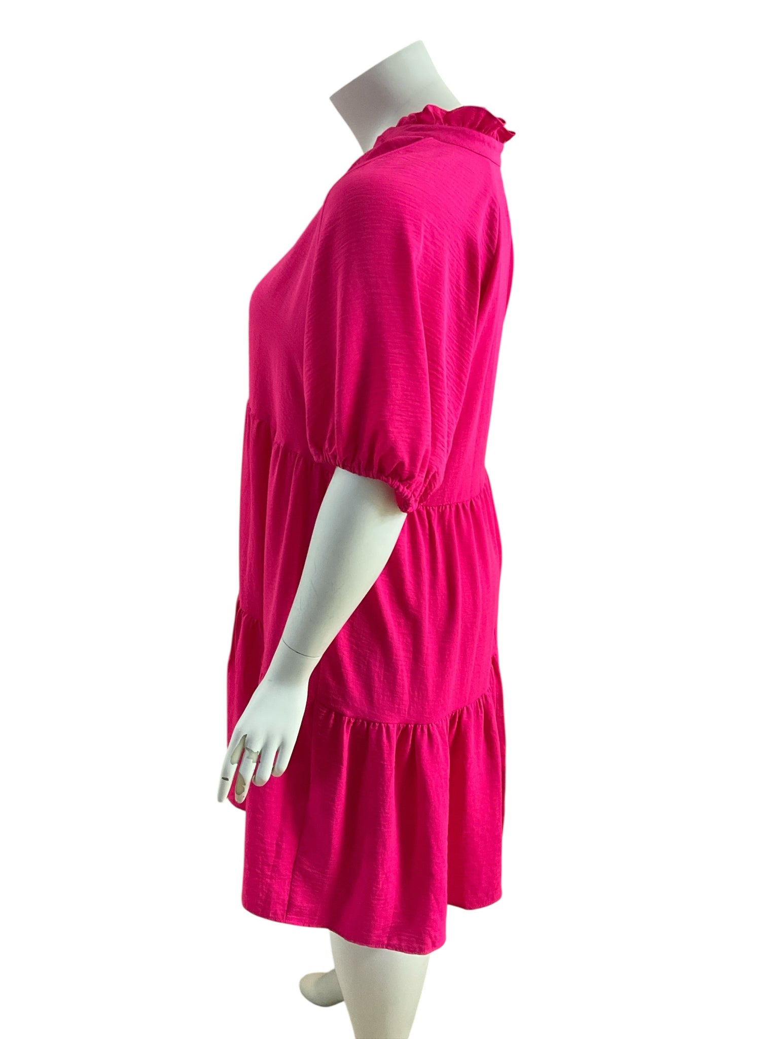CeCe Hot Pink Puff Sleeve Tiered Swing Dress Size 1X
