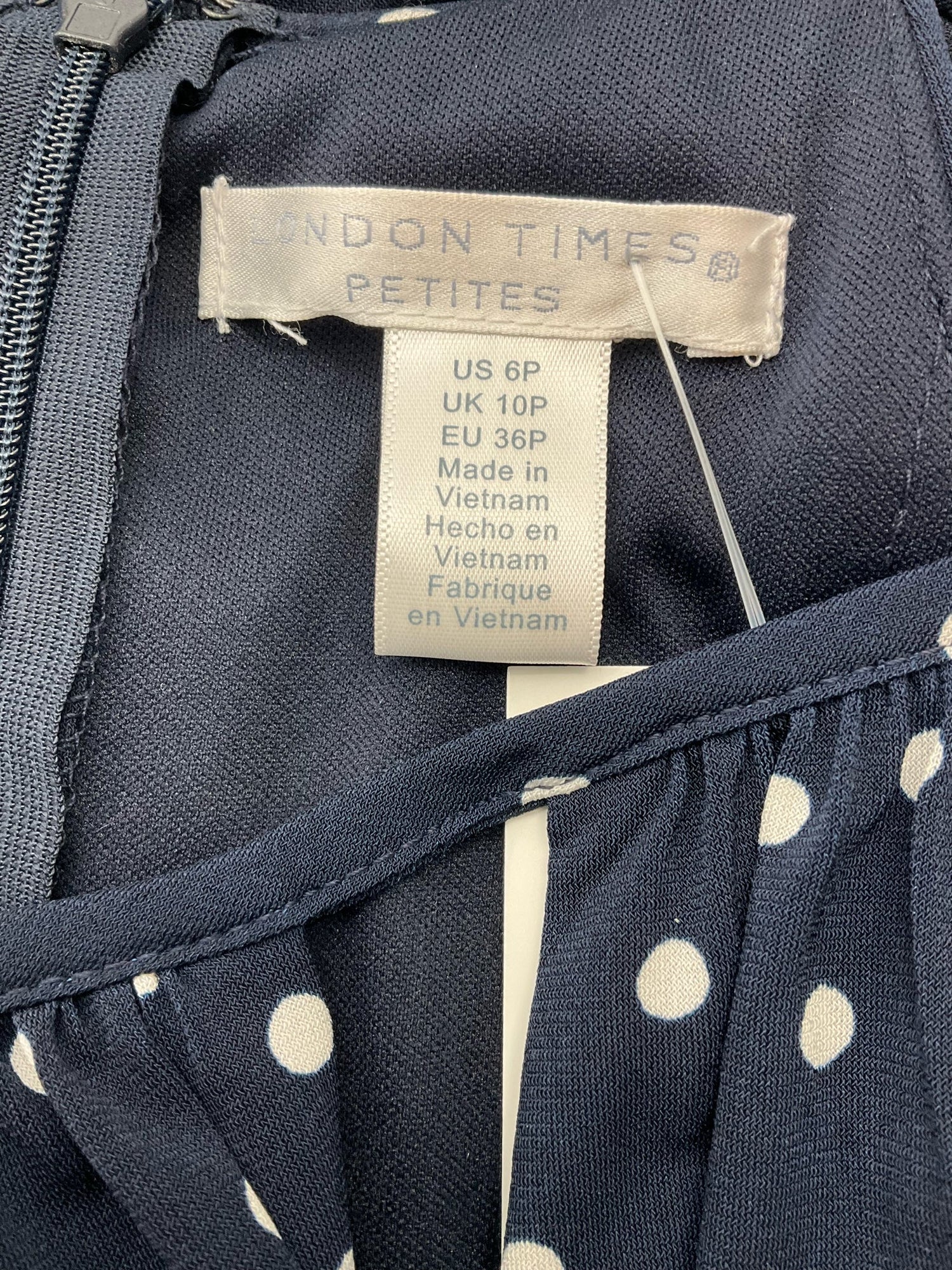 London Times Navy/White Polka Dot Pre-Owned Ladies Jumpsuit - Size 6 Petite