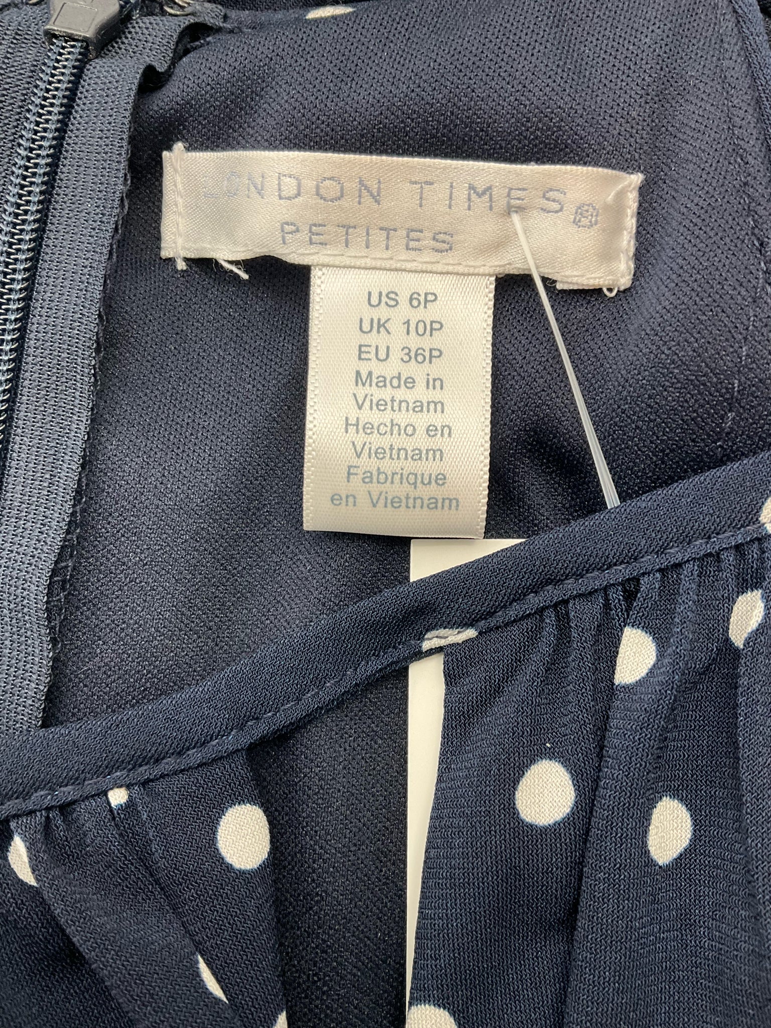 London Times Navy &amp; White Polka Dot Halter Jump Suit – Women’s Size 6 Petite - ONLINE ONLY