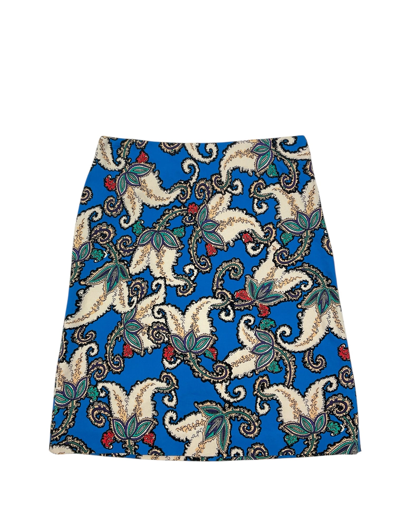 Premise blue/cream/tan Skirt Premise Paisley Print Stretch Cotton Pencil Skirt Blue Cream Size 8 - Size 8