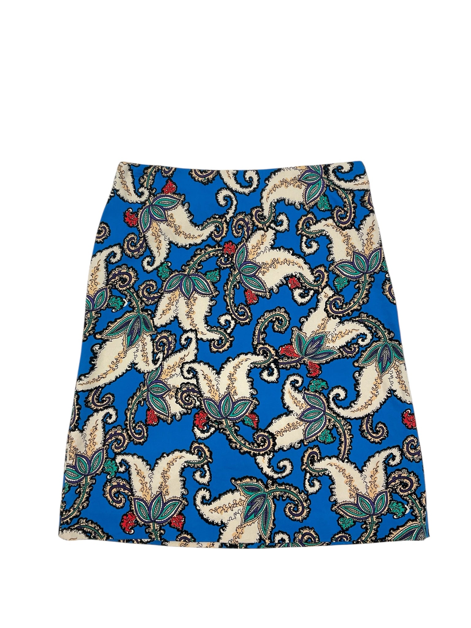Premise blue/cream/tan Skirt Premise Paisley Print Stretch Cotton Pencil Skirt Blue Cream Size 8 - Size 8