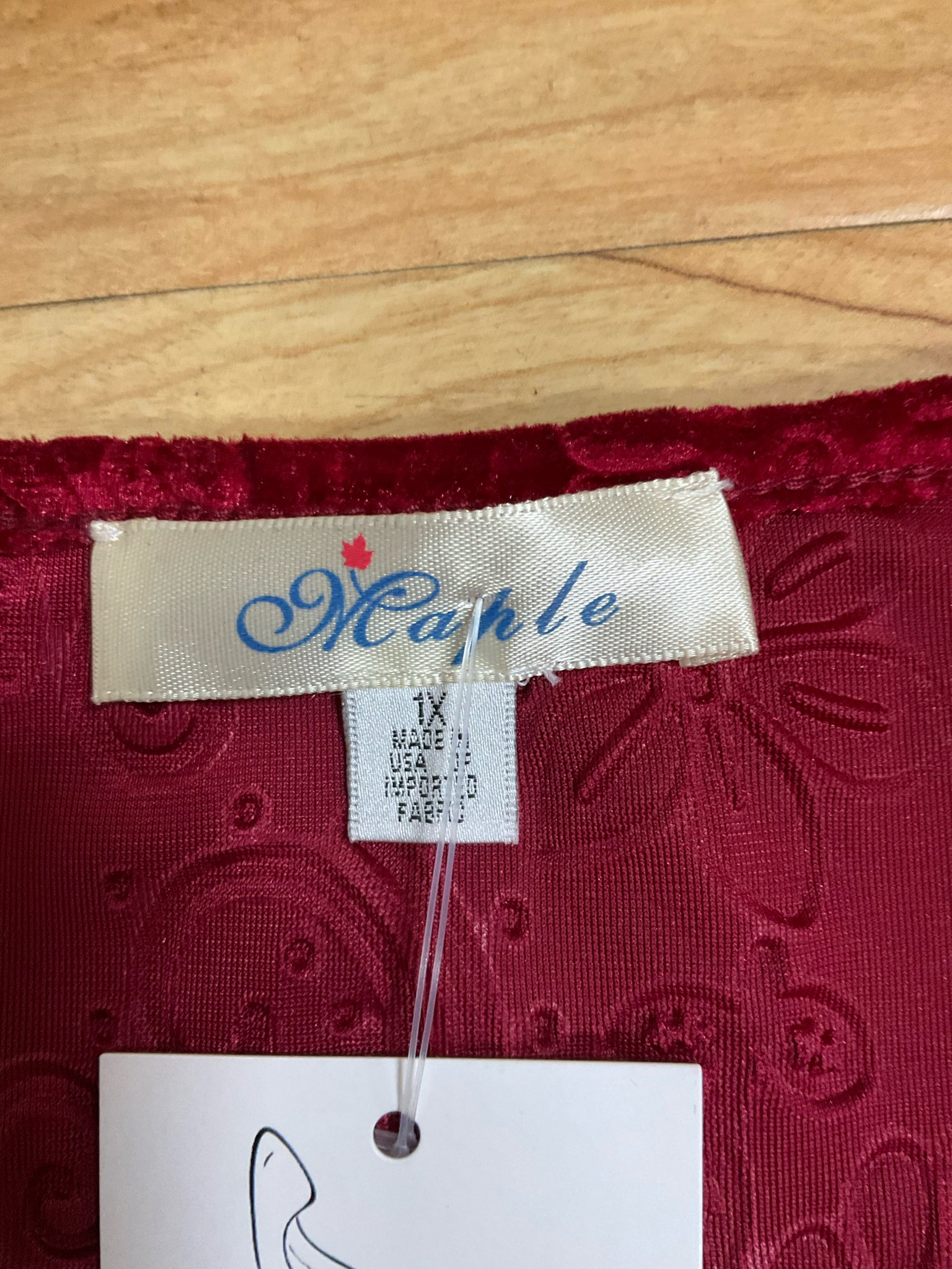 Maple Maple Red Velvet Burnout Maxi Dress Plus Size 1X | Vintage Floral Paisley Holiday Gown- ONLINE ONLY