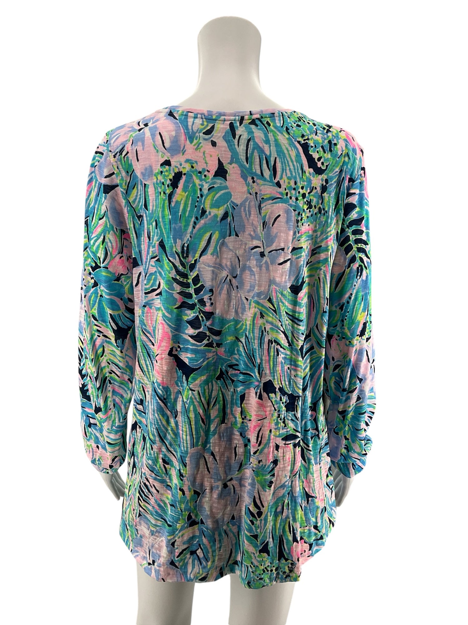 Lilly Pulitzer Nevie Top In A Flutter Print V-Neck Long Sleeve L - Downstairs
