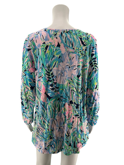 Lilly Pulitzer Nevie Top In A Flutter Print V-Neck Long Sleeve L - Downstairs