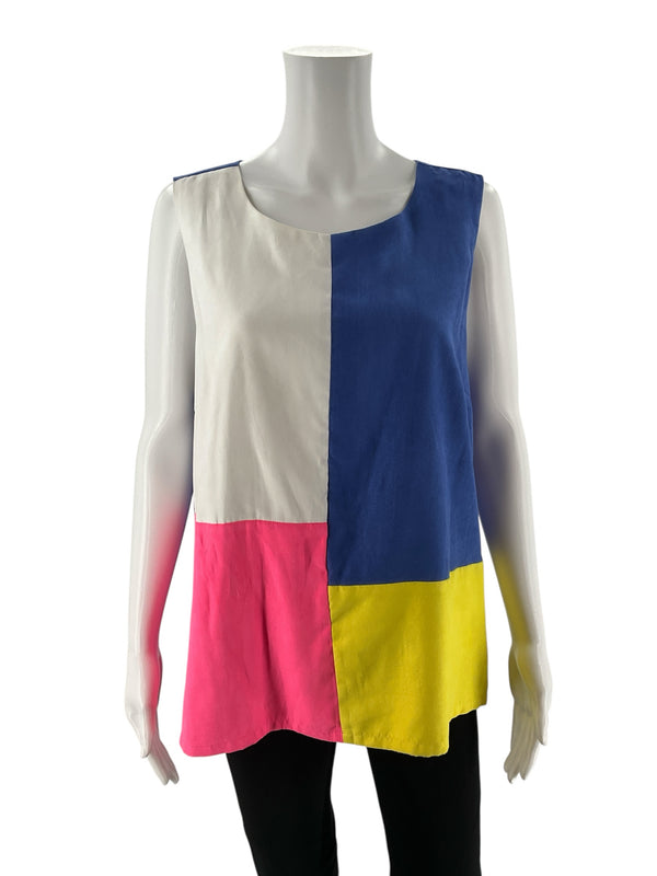 Julie Brown White/Pink/Yellow/Blue Colorblock Pre-Owned Ladies Top - Size 14