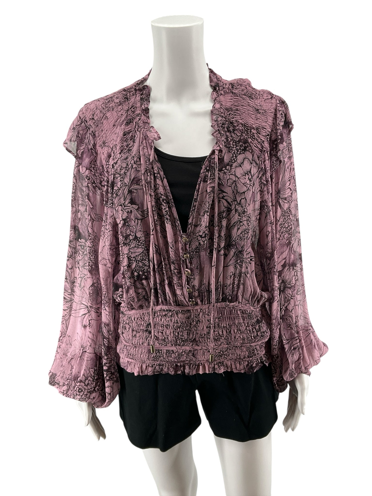 Anthropologie Purple Floral Boho Peasant Blouse Top Size Medium