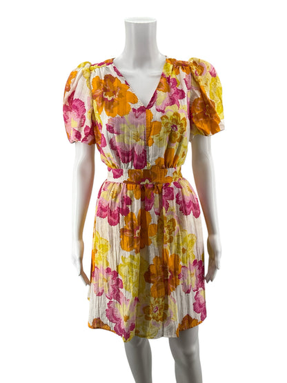 CeCe White/Pink/Orange/Yellow Floral Pre-Owned Ladies Dress - Size Small