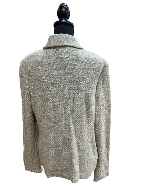 St. John Collection Boucle Knit Jacket Tan Green Peter Pan Collar Size 16