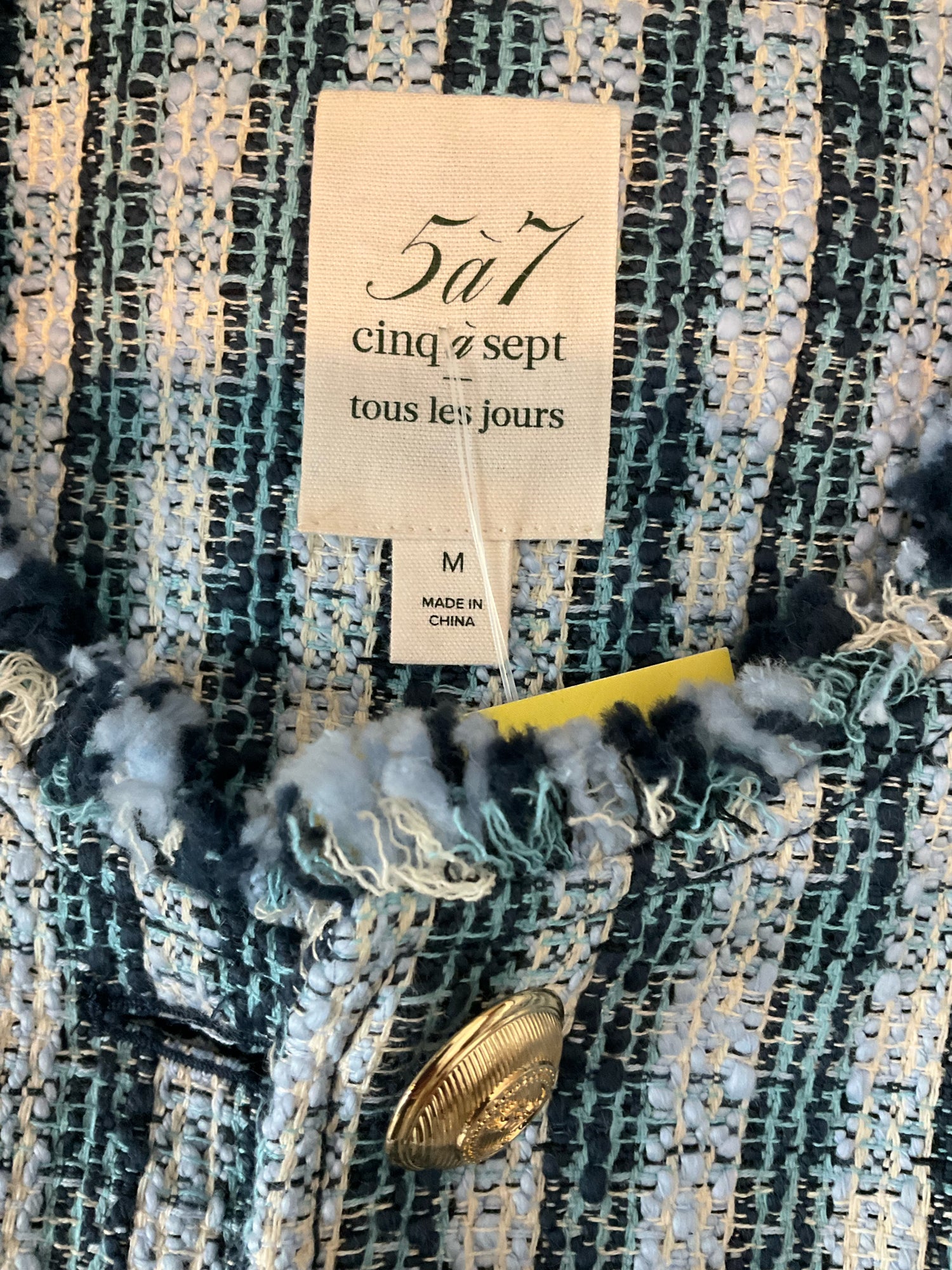 Cinq à Sept Elara Striped Tweed Vest with Frayed Hem Size 4