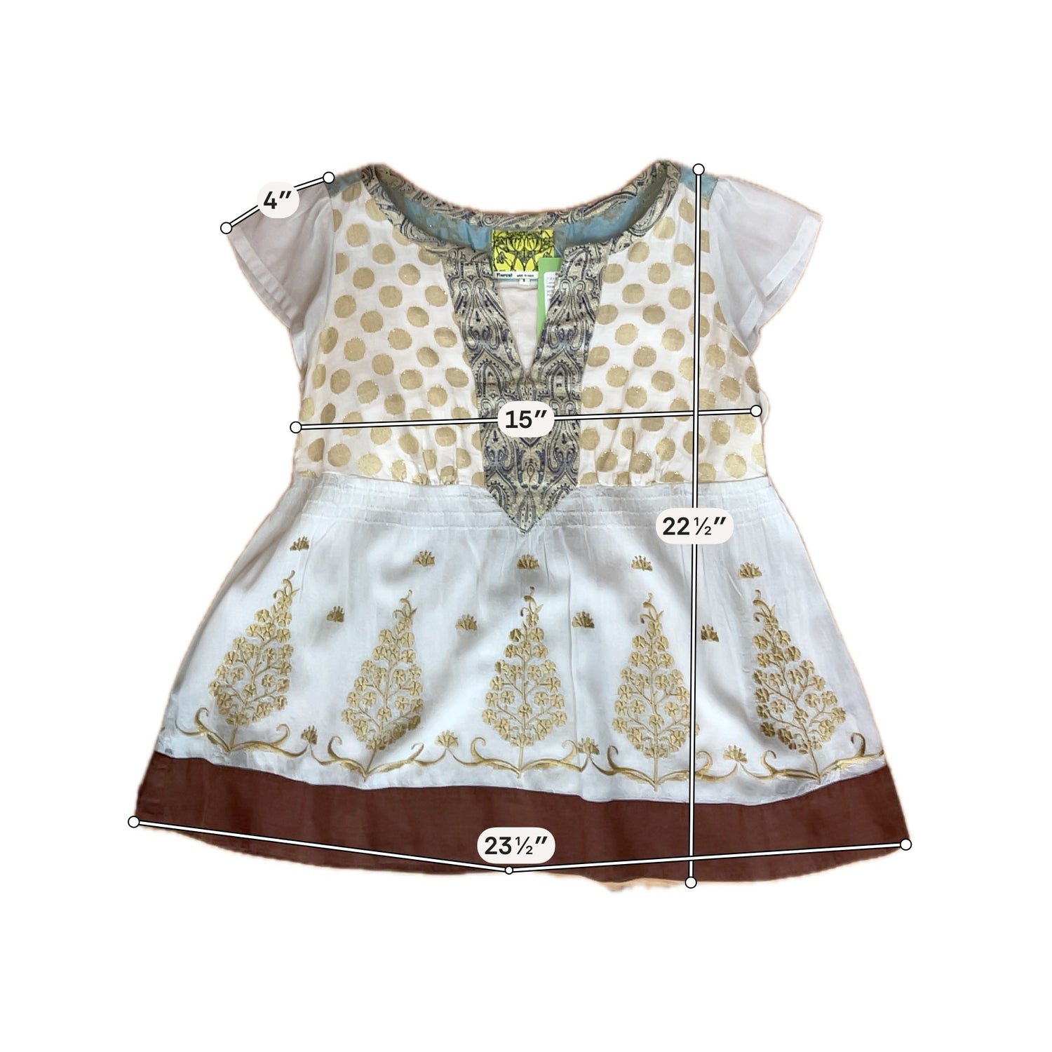 Floreat Anthropologie Gold Embroidered Boho Peplum Tunic Top Size 2