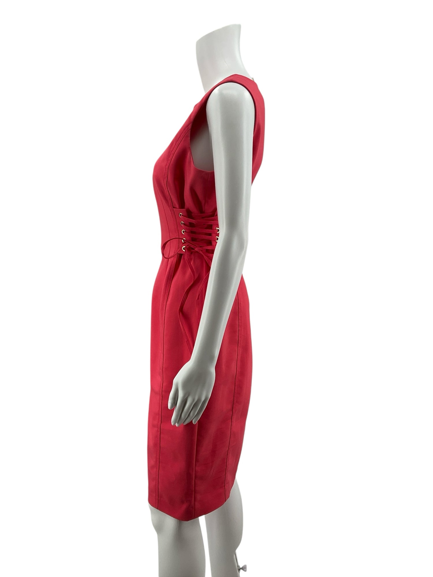 Calvin Klein Corset Lace-Up Sheath Dress Size 8 Cherry Red