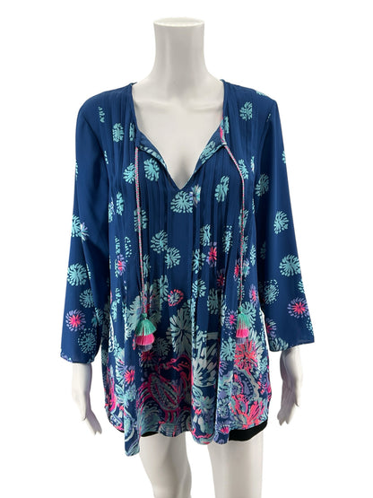 Lilly Pulitzer Elsa Top Catch and Release Print Navy Blue Size L - Downstairs