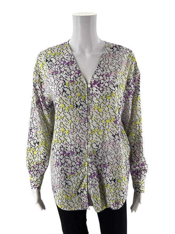 Liz Claiborne Yellow/Purple Floral Pre-Owned Ladies Top - Size Medium Petite