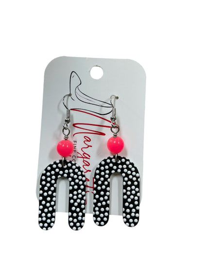 Black &amp; White Polka Dot Arch Drop Earrings