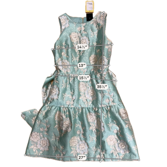 Maison Tara Aqua Gold Floral Metallic Jacquard Fit &amp; Flare Dress Size 6