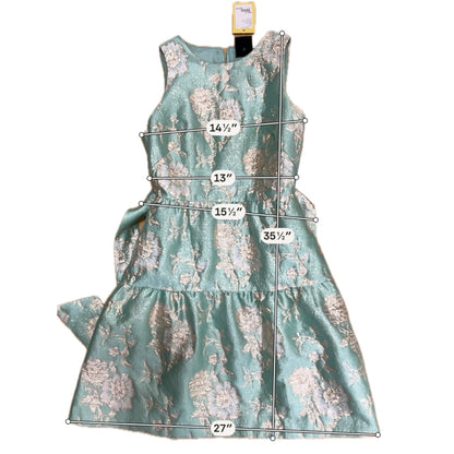 Maison Tara Aqua Gold Floral Metallic Jacquard Fit &amp; Flare Dress Size 6