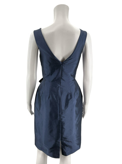 Alfred Sung Navy Blue Sleeveless V-Neck Tie-Waist Dress - Size 2 - ONLINE ONLY