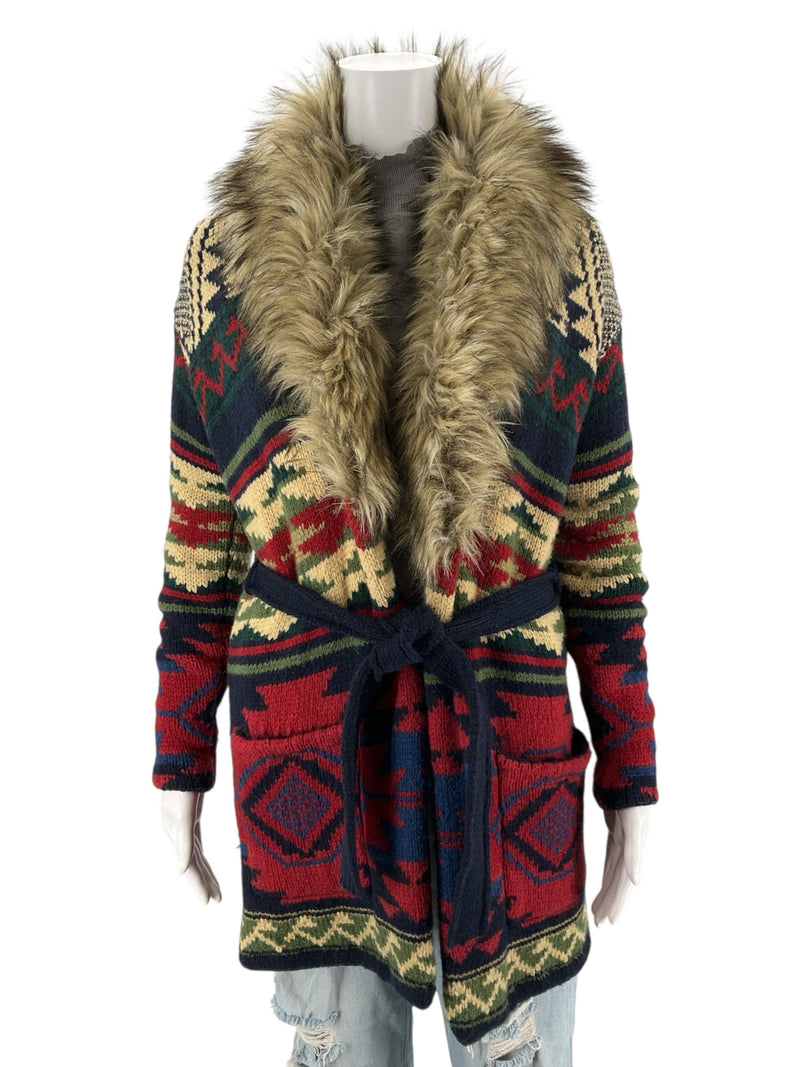 Ralph Lauren Green/Navy/Tan Fur Pre-Owned Ladies Shrug - Size XXS