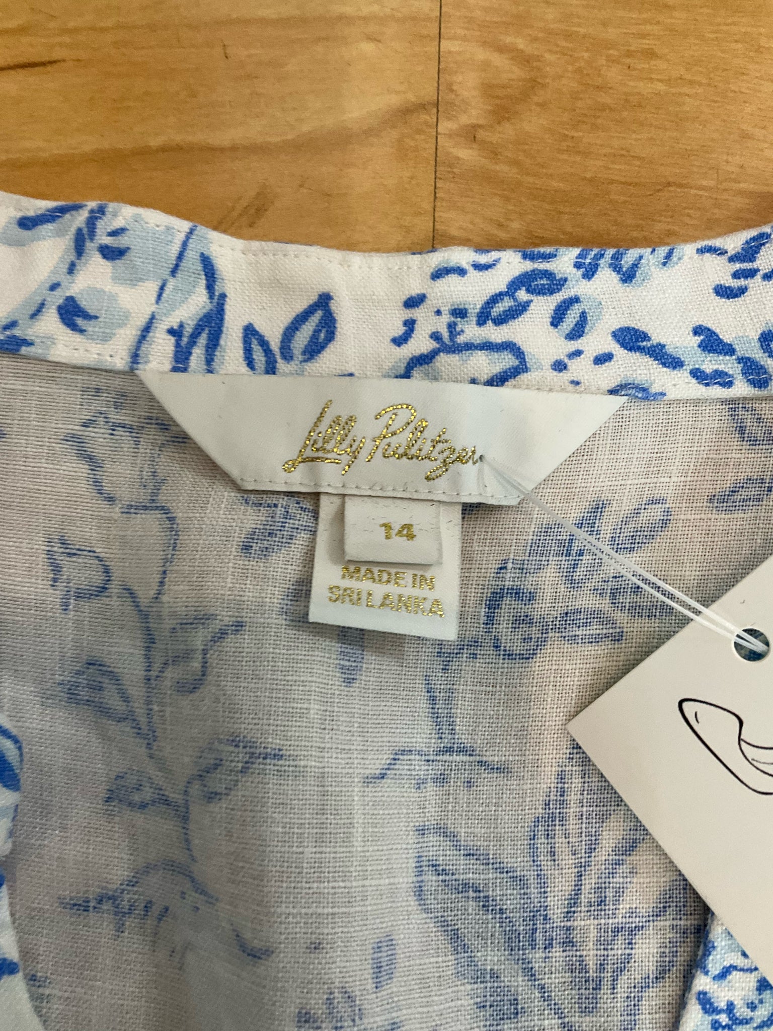 Lilly Pulitzer Tatum Tunic Top Jungle Toile Linen White Blue Size 14